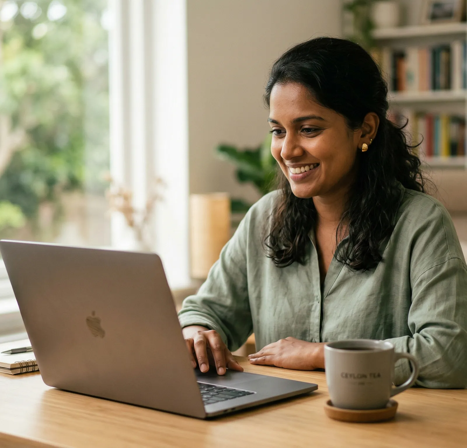 Sri Lankan professional confidently managing taxes on a laptop